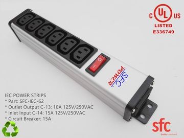คุณภาพ  6 Outlet Flat Plug Power Strip Metal PDU With Overload Protector IEC Approved โรงงาน