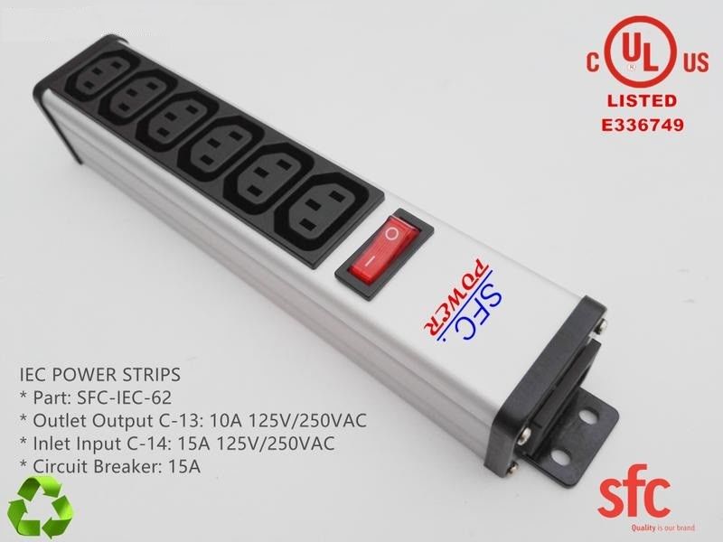ปลั๊กรางปลั๊ก Flat Plut Metal PDU 6 แผ่นพร้อมตัวป้องกันการโอเวอร์โหลด IEC Approved