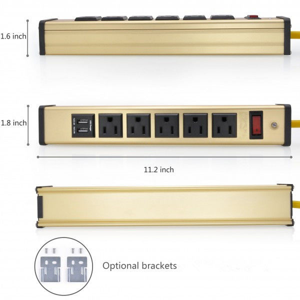 ปลั๊กรางปลั๊ก Flat Flat Flat 5 พร้อมสายชาร์จ USB, 5 ซ็อกเก็ตพาวเวอร์บาร์ 5v 2.4A / 1A